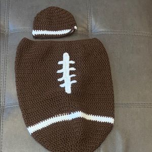 💕Football baby cocoon with hat. Hand crocheted💕
